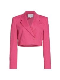 Shop Frame Cropped Linen-Blend Blazer at Saks Fifth Avenue