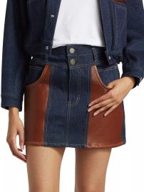 Shop Frame Denim Leather-Paneled Miniskirt at Saks Fifth Avenue