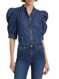 Shop Frame Denim Puff-Sleeve Top at Saks Fifth Avenue