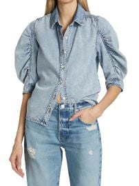 Shop Frame Ruched Puff-Sleeve Denim Shirt at Saks Fifth Avenue