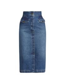 Shop Frame The Vent-Front Denim Midi-Skirt Saks Fifth Avenue at Saks Fifth Avenue