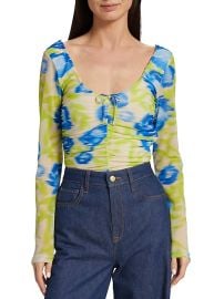 Shop GANNI Floral Mesh Scoop-Neck Top at Saks Fifth Avenue