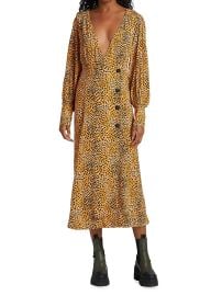 Shop GANNI Leopard Print Plunge Midi Dress at Saks Fifth Avenue