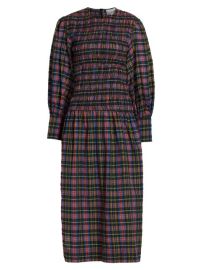 Shop GANNI Plaid Smocked Maxi Dress at Saks Fifth Avenue