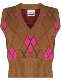 Shop GANNI argyle pattern V-neck vest with Express Delivery - at Farfetch