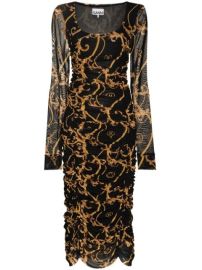 Shop GANNI baroque-print midi dress with Express Delivery - at Farfetch