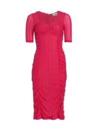 Shop Ganni Ruched Stretch Lace Midi-Dress at Saks Fifth Avenue