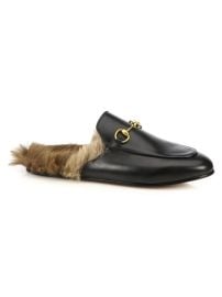 Shop Gucci Princetown Fur-Lined Leather Slipper at Saks Fifth Avenue