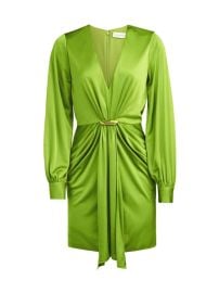 Shop Halston Tully Brooch-Embellished Satin Minidress at Saks Fifth Avenue