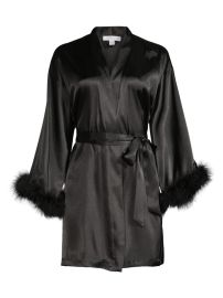 Shop In Bloom Noelle Satin Faux-Feather Trim Robe at Saks Fifth Avenue