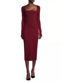 Shop Jason Wu Square-Neck Wool Rib-Knit Midi-Dress at Saks Fifth Avenue