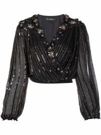 Shop Jenny Packham sequinned cropped blouse with Express Delivery - at Farfetch