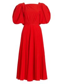 WornOnTV: Fallon’s red puff sleeve pleated dress on Dynasty | Elizabeth ...