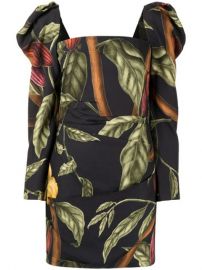 Shop Johanna Ortiz leaf-print square-neck dress with Express Delivery - at Farfetch