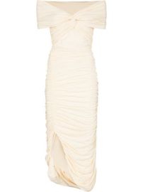 Shop KHAITE Spence off-shoulder ruched midi dress with Express Delivery - at Farfetch