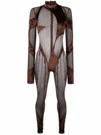 Shop LaQuan Smith abstract semi-sheer full-length catsuit with Express Delivery - at Farfetch