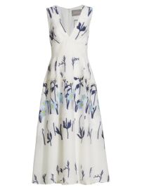 Shop Lela Rose Floral-Embroidered Midi-Dress at Saks Fifth Avenue