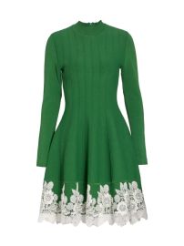 Shop Lela Rose Lace Hem Rib-Knit Dress at Saks Fifth Avenue