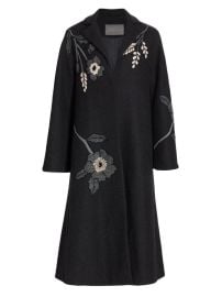 Shop Lela Rose Long Floral Embroidered Wool Car Coat at Saks Fifth Avenue