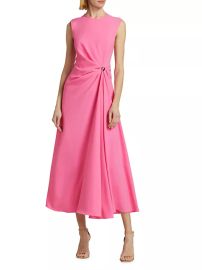 Shop Lela Rose Twist-Waist Crepe Midi-Dress at Saks Fifth Avenue