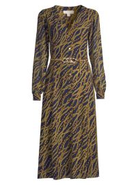 Shop MICHAEL Michael Kors Belted Chain-Print Georgette Midi-Dress at Saks Fifth Avenue