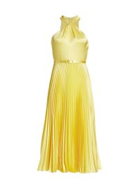 Shop ML Monique Lhuillier Satin Halter Pleated Midi-Dress at Saks Fifth Avenue