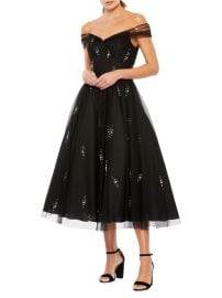 Shop Mac Duggal Embellished Off-The-Shoulder Midi-Dress at Saks Fifth Avenue