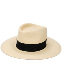 Shop Maison Michel straw logo plaque hat with Express Delivery - at Farfetch