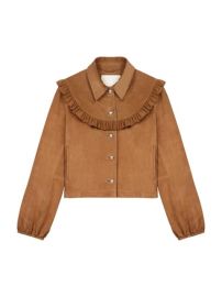 Shop Maje Bendrie Suede Jacket With Ruffles at Saks Fifth Avenue