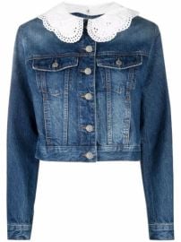 Shop Maje Brenda embroidered collar denim jacket with Express Delivery - at Farfetch