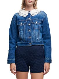 Shop Maje Embroidered Collar Denim Jacket at Saks Fifth Avenue