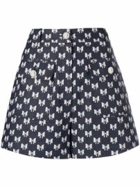 Shop Maje bow-print denim shorts with Express Delivery - at Farfetch