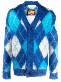 Shop Marni brushed argyle-knit cardigan with Express Delivery - at Farfetch