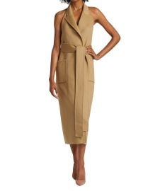 Shop Michael Kors Collection Belted Wool-Blend Halter Wrap Dress at Saks Fifth Avenue