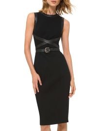 Shop Michael Kors Collection Stretch Boucl Crisscross Leather Belted Sheath Dress at Saks Fifth Avenue