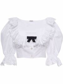 Shop Miu Miu cropped puff-sleeve poplin top with Express Delivery - at Farfetch