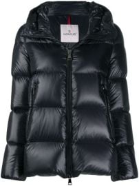 Shop Moncler logo patch hooded puffer jacket with Express Delivery - at Farfetch