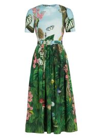 Shop Oscar de la Renta Belted Botanical-Print Midi-Dress at Saks Fifth Avenue