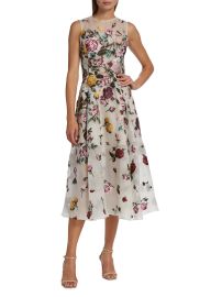 Shop Oscar de la Renta Floral-Embroidered A-Line Midi-Dress at Saks Fifth Avenue