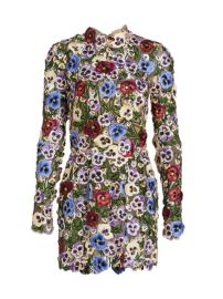 Shop Oscar de la Renta Floral-Embroidered Long-Sleeve Minidress at Saks Fifth Avenue