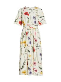 Shop Oscar de la Renta Floral Short-Sleeve Crew Midi Day Dress at Saks Fifth Avenue