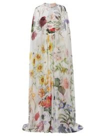 Shop Oscar de la Renta Floral Silk Chiffon Gown  Cape at Saks Fifth Avenue