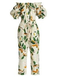 Shop Oscar de la Renta Off-Shoulder Magnolia Flower Jumpsuit at Saks Fifth Avenue