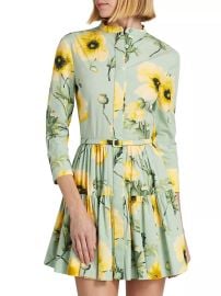 Shop Oscar de la Renta Poppies Stretch-Cotton Belted Tiered Minidress at Saks Fifth Avenue