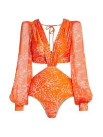 Shop PatBO Coral Print Cutout Bodysuit at Saks Fifth Avenue