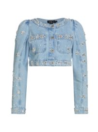 Shop PatBO Denim Beaded Cropped Jacket at Saks Fifth Avenue