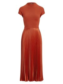 Shop Polo Ralph Lauren Pleated Satin amp Knit Day Dress at Saks Fifth Avenue