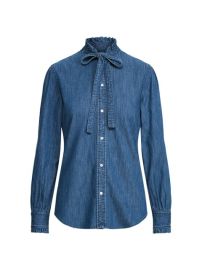 Shop Polo Ralph Lauren Ruffled Tie-Neck Denim Blouse at Saks Fifth Avenue