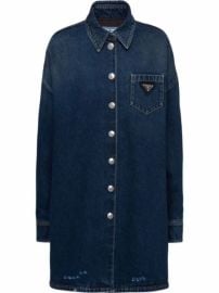 Shop Prada logo-plaque denim shirt with Express Delivery - at Farfetch