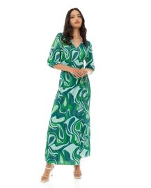 Shop Printed Wrap Dress with V Neck and 34 Sleeves Online RampB KSA at R&B